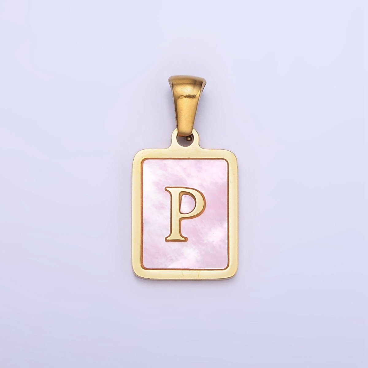 24K Gold Filled Alphabet Letter Pink Shell Pearl Bezel Pendant | A1565 - A1577 - DLUXCA