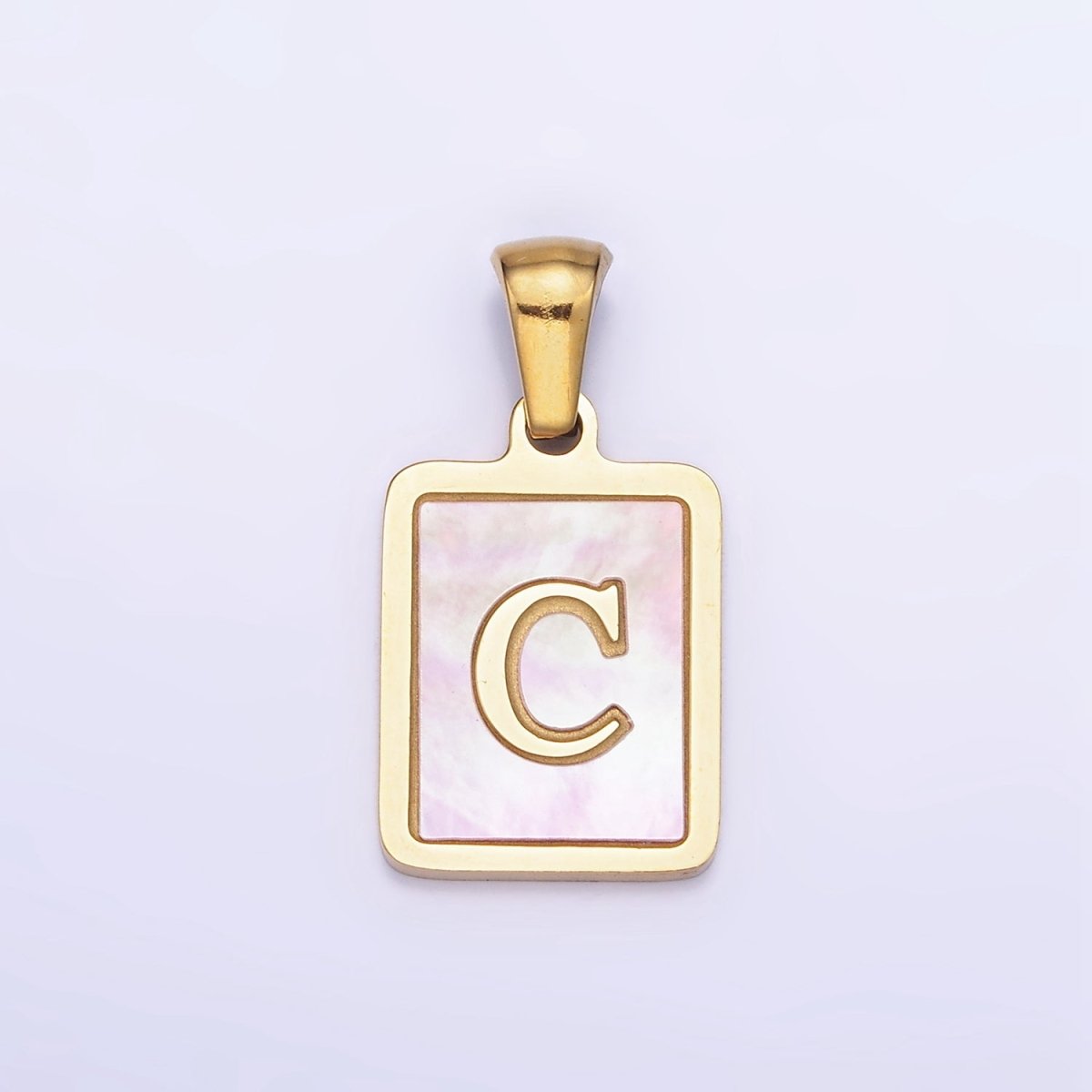 24K Gold Filled Alphabet Letter Pink Shell Pearl Bezel Pendant | A1565 - A1577 - DLUXCA