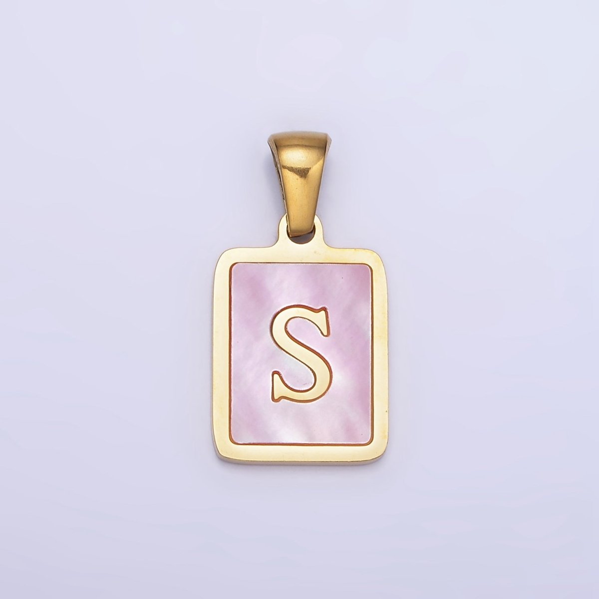 24K Gold Filled Alphabet Letter Pink Shell Pearl Bezel Pendant | A1565 - A1577 - DLUXCA