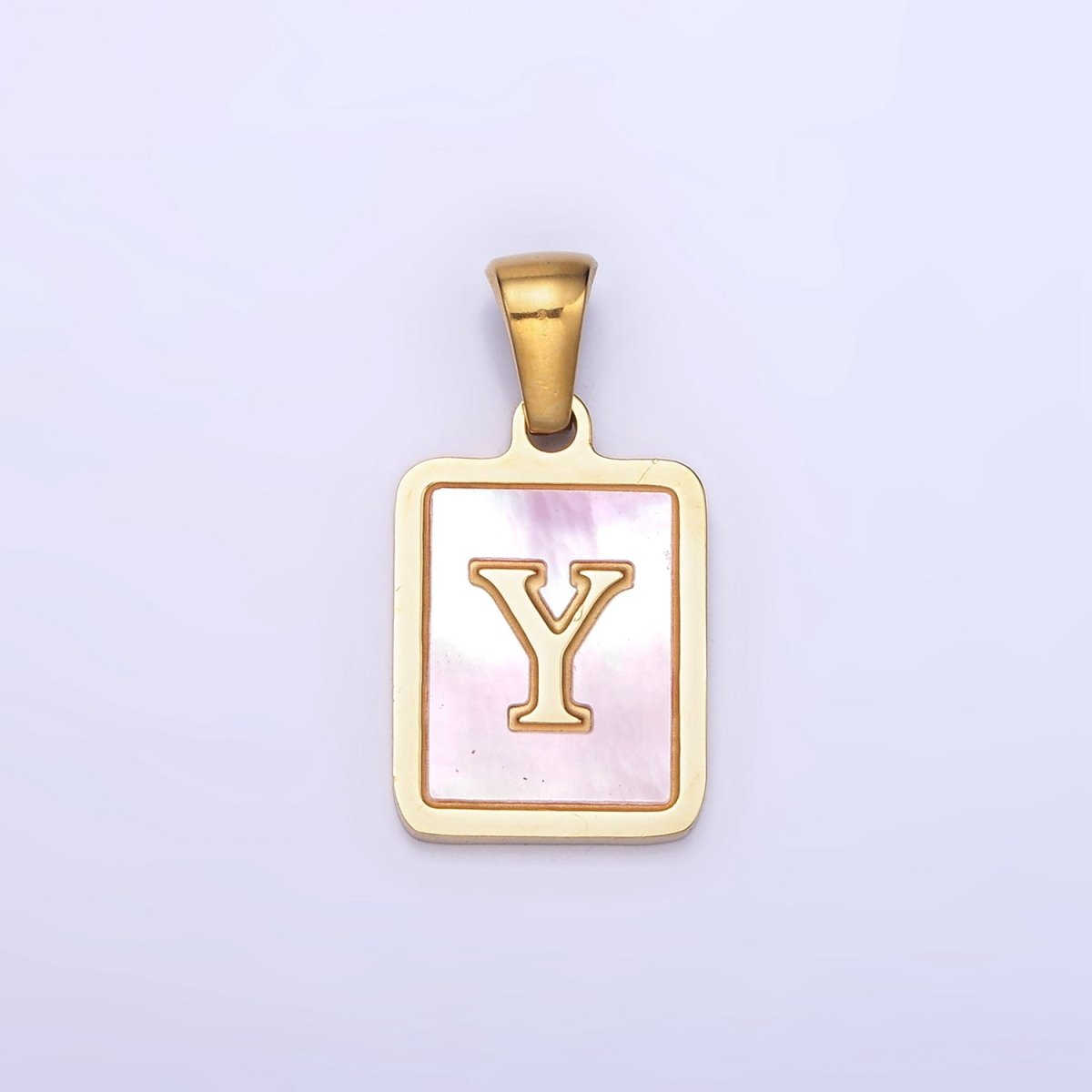 24K Gold Filled Alphabet Letter Pink Shell Pearl Bezel Pendant | A1565 - A1577 - DLUXCA