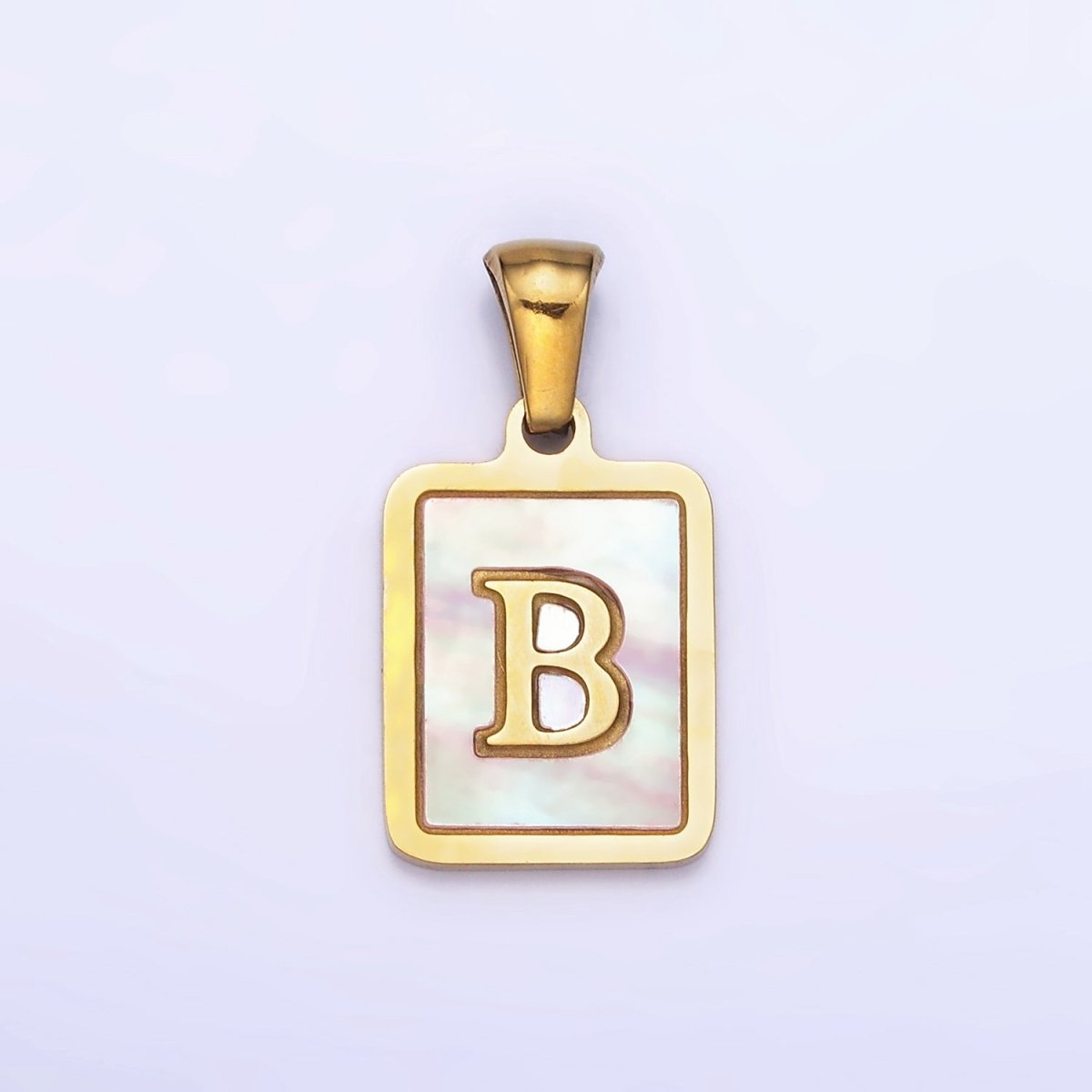 24K Gold Filled Alphabet Letter Pink Shell Pearl Bezel Pendant | A1565 - A1577 - DLUXCA