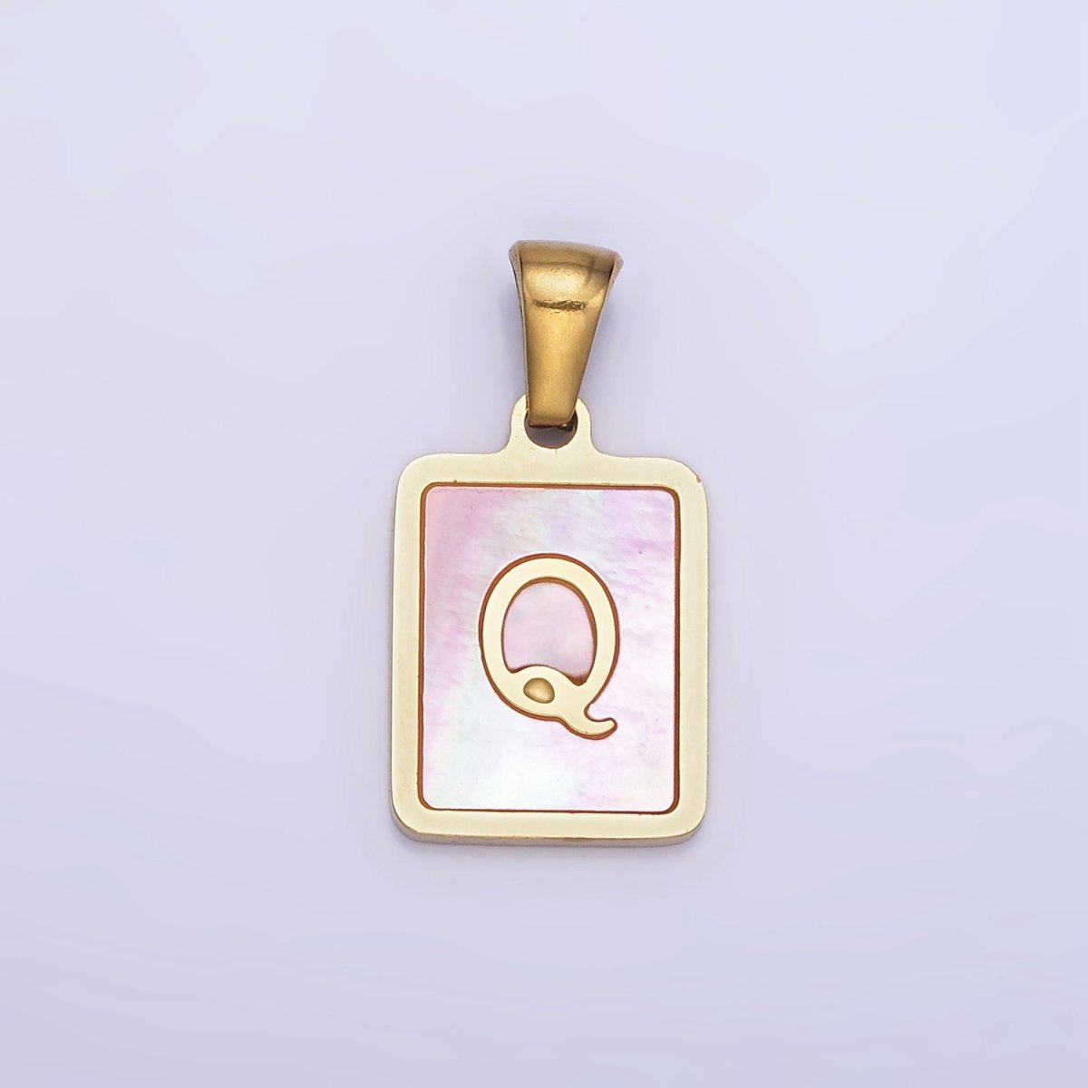 24K Gold Filled Alphabet Letter Pink Shell Pearl Bezel Pendant | A1565 - A1577 - DLUXCA