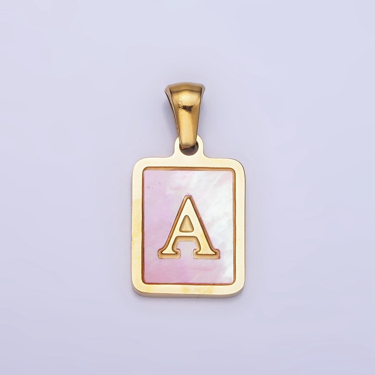 24K Gold Filled Alphabet Letter Pink Shell Pearl Bezel Pendant | A1565 - A1577 - DLUXCA