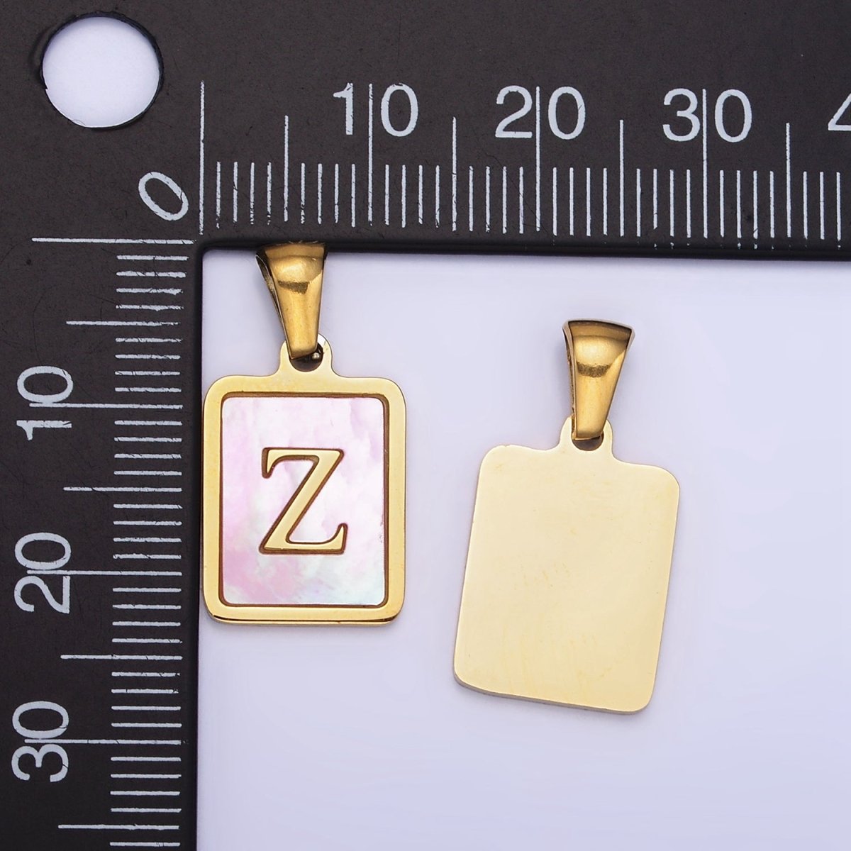 24K Gold Filled Alphabet Letter Pink Shell Pearl Bezel Pendant | A1565 - A1577 - DLUXCA