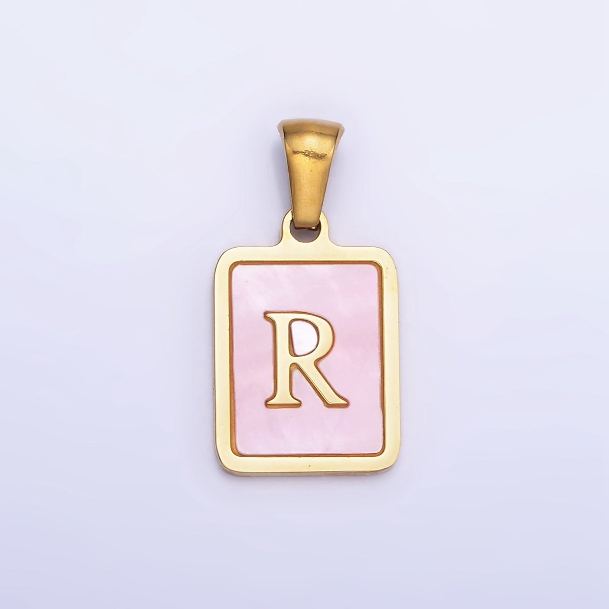 24K Gold Filled Alphabet Letter Pink Shell Pearl Bezel Pendant | A1565 - A1577 - DLUXCA