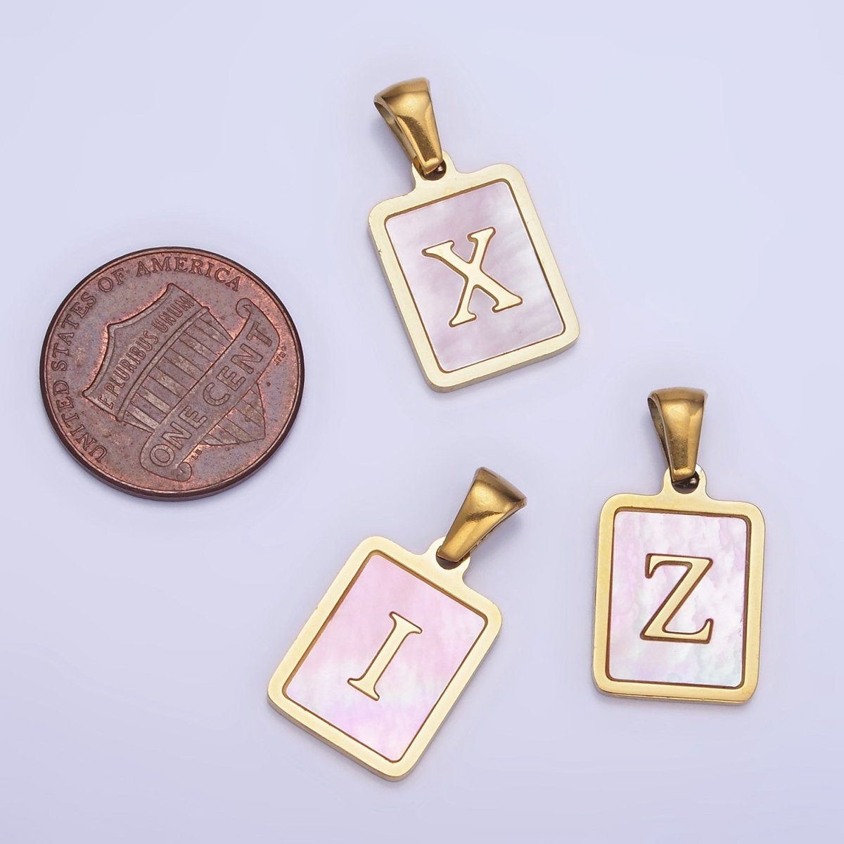 24K Gold Filled Alphabet Letter Pink Shell Pearl Bezel Pendant | A1565 - A1577 - DLUXCA