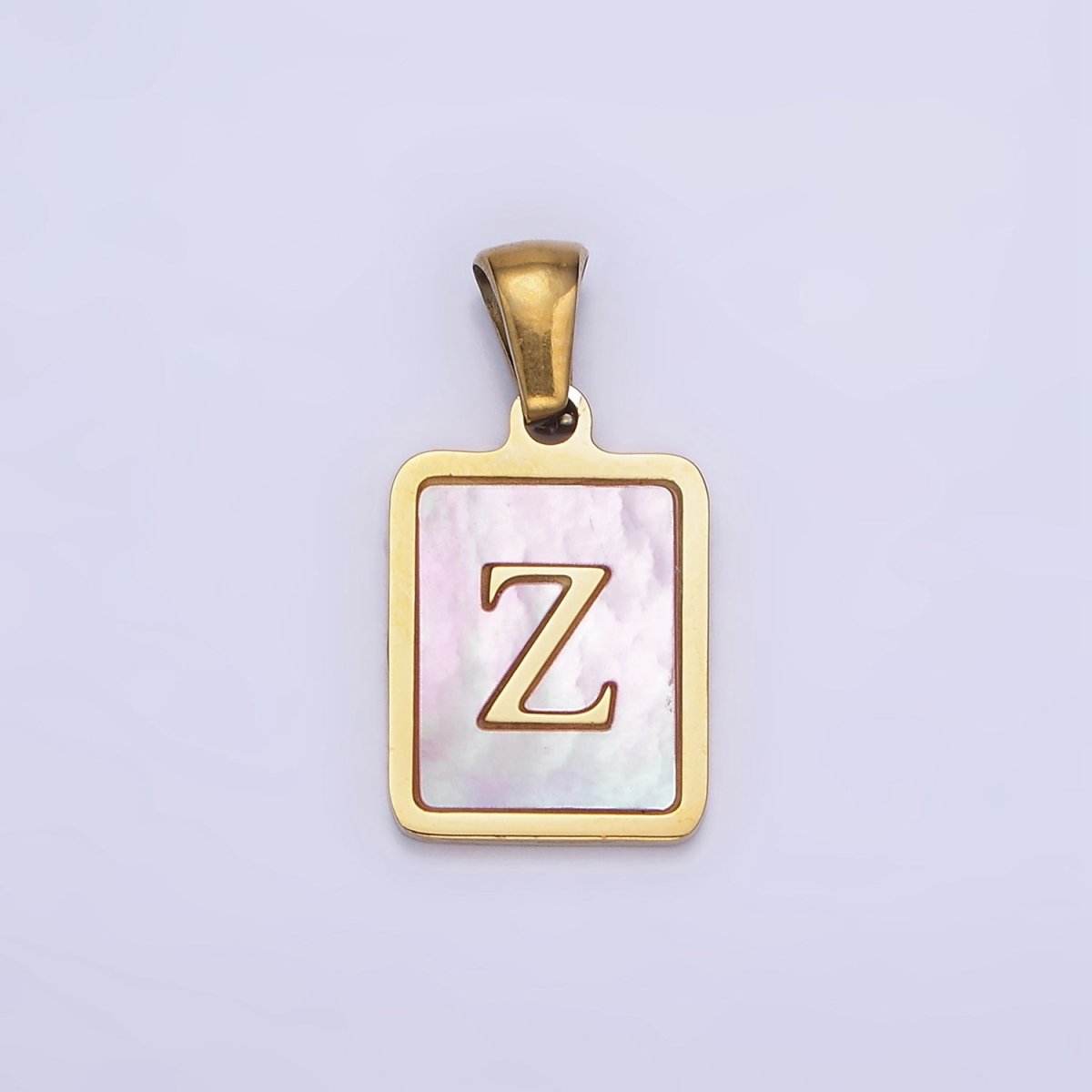 24K Gold Filled Alphabet Letter Pink Shell Pearl Bezel Pendant | A1565 - A1577 - DLUXCA