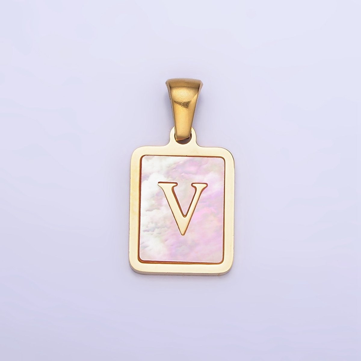 24K Gold Filled Alphabet Letter Pink Shell Pearl Bezel Pendant | A1565 - A1577 - DLUXCA