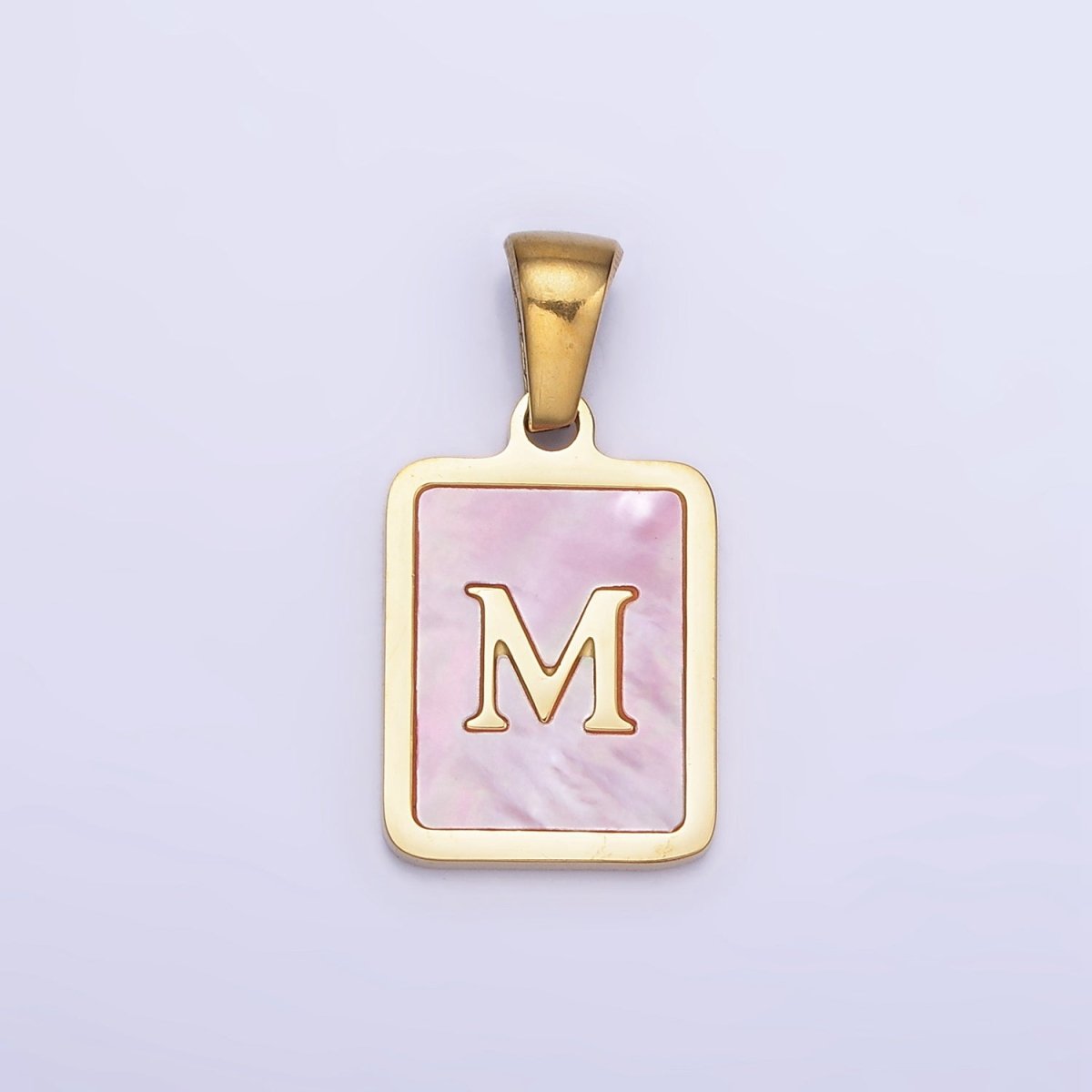 24K Gold Filled Alphabet Letter Pink Shell Pearl Bezel Pendant | A1565 - A1577 - DLUXCA