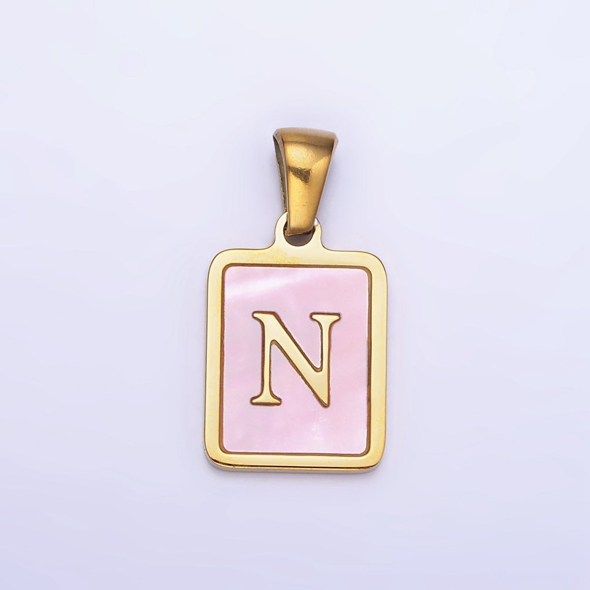 24K Gold Filled Alphabet Letter Pink Shell Pearl Bezel Pendant | A1565 - A1577 - DLUXCA