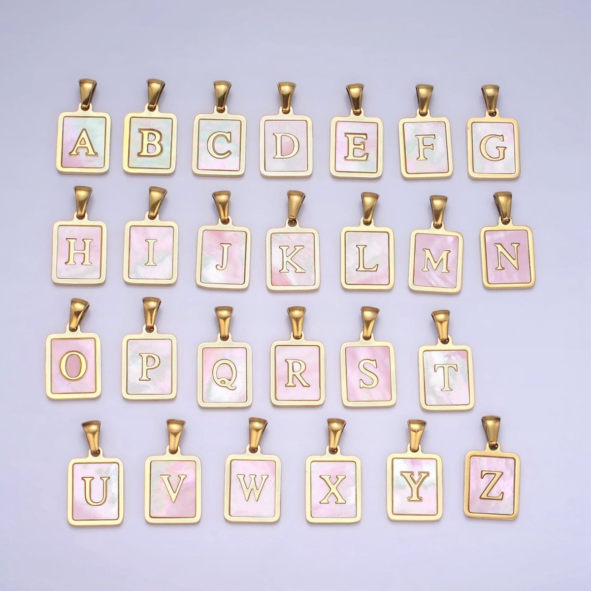 24K Gold Filled Alphabet Letter Pink Shell Pearl Bezel Pendant | A1565 - A1577 - DLUXCA