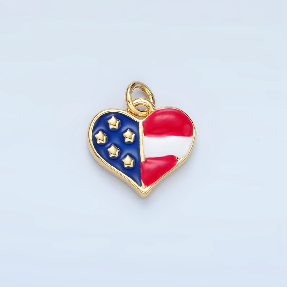 24K Gold Filled America Flag Enamel Heart Charm in Gold & Silver | N804 - DLUXCA