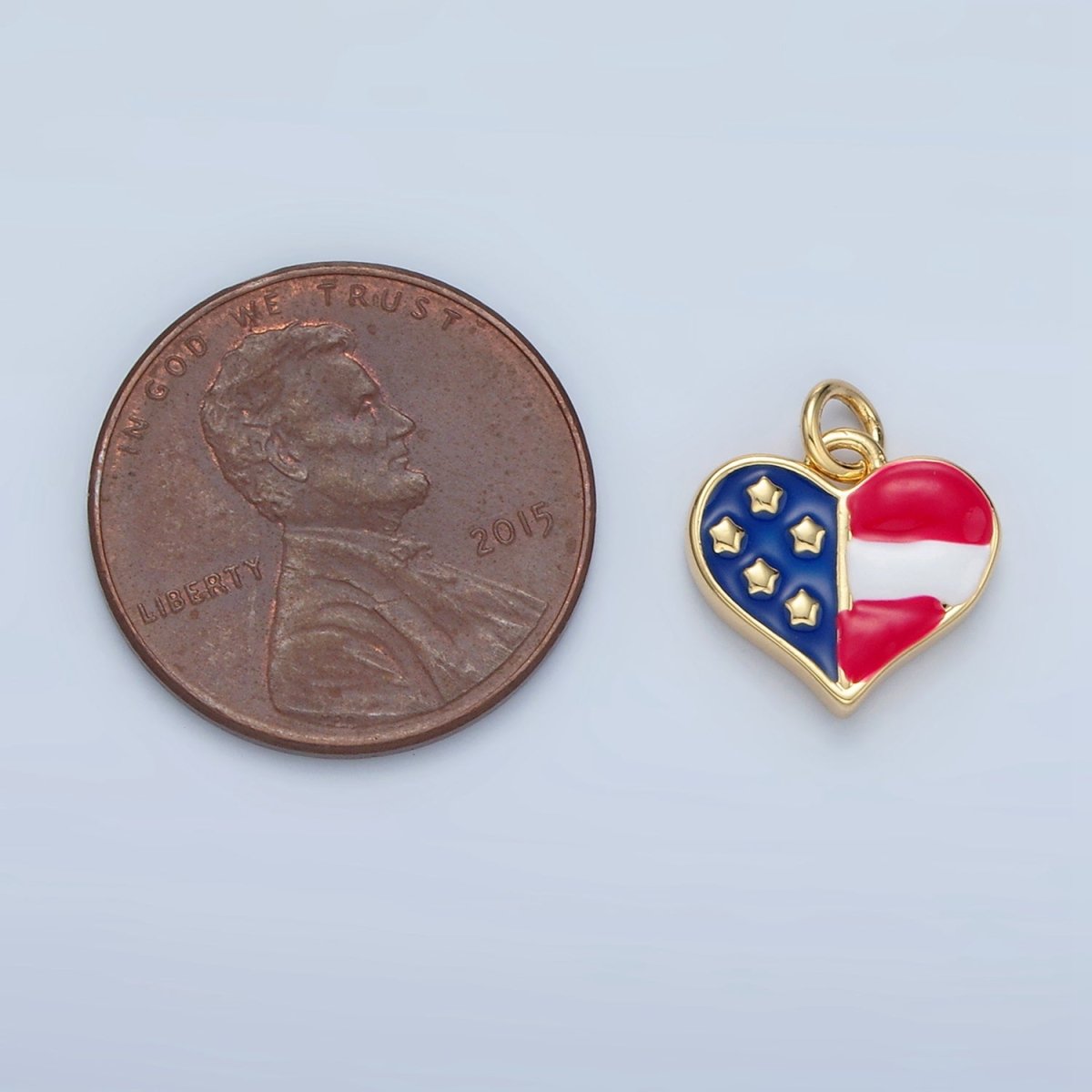 24K Gold Filled America Flag Enamel Heart Charm in Gold & Silver | N804 - DLUXCA