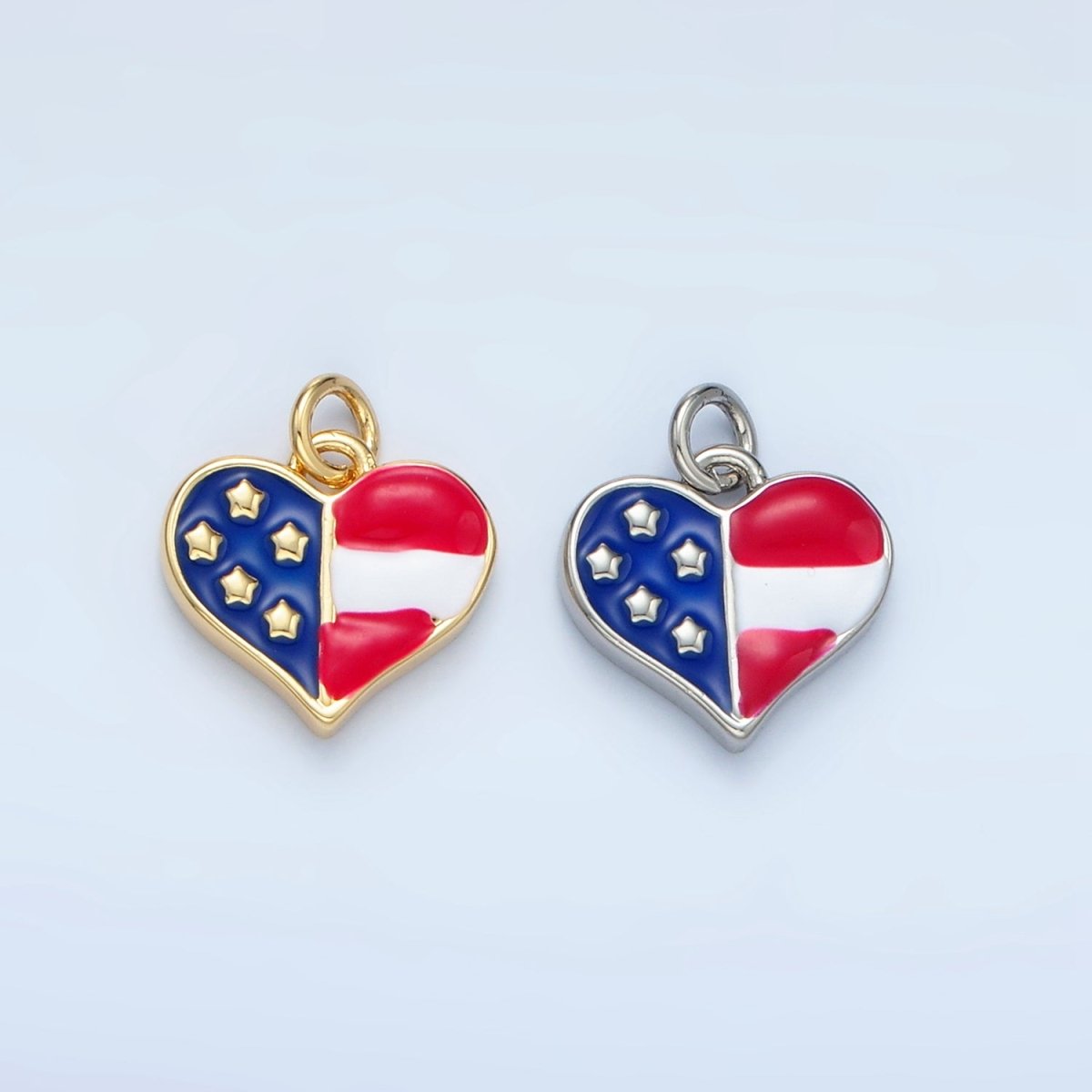 24K Gold Filled America Flag Enamel Heart Charm in Gold & Silver | N804 - DLUXCA