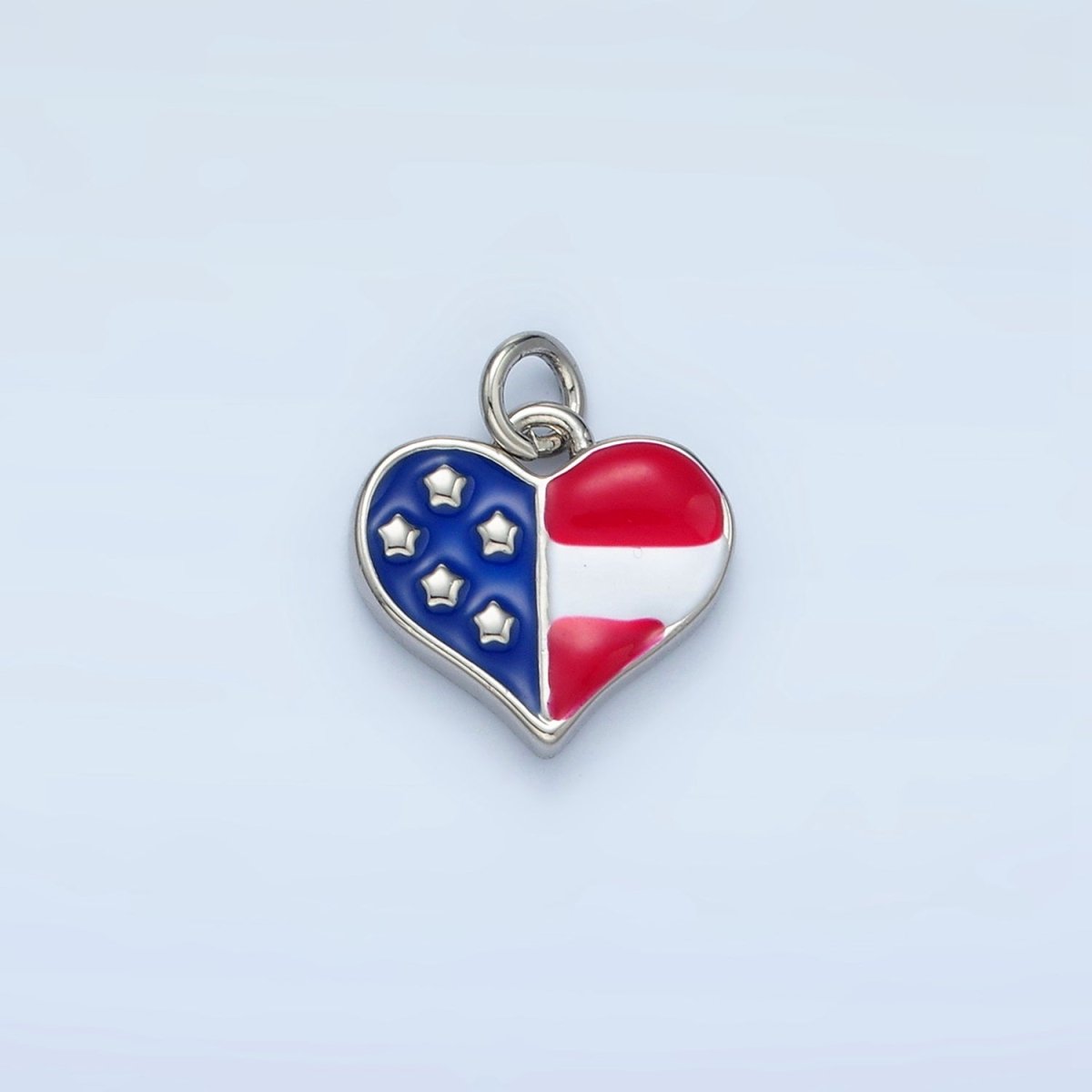 24K Gold Filled America Flag Enamel Heart Charm in Gold & Silver | N804 - DLUXCA