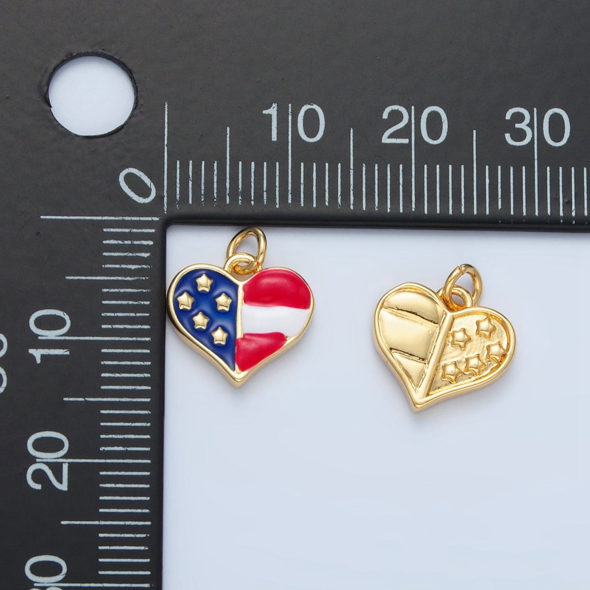 24K Gold Filled America Flag Enamel Heart Charm in Gold & Silver | N804 - DLUXCA