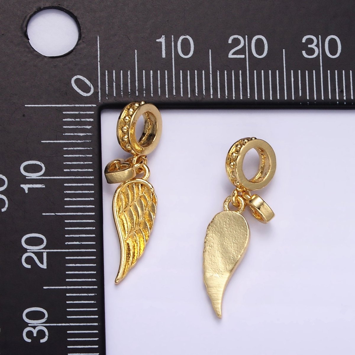 24K Gold Filled Angel Wing Open Heart Beaded Rondelle Bail Pendant | D642 - DLUXCA