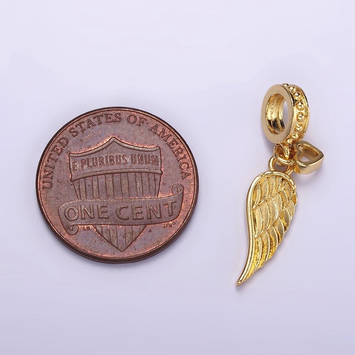 24K Gold Filled Angel Wing Open Heart Beaded Rondelle Bail Pendant | D642 - DLUXCA