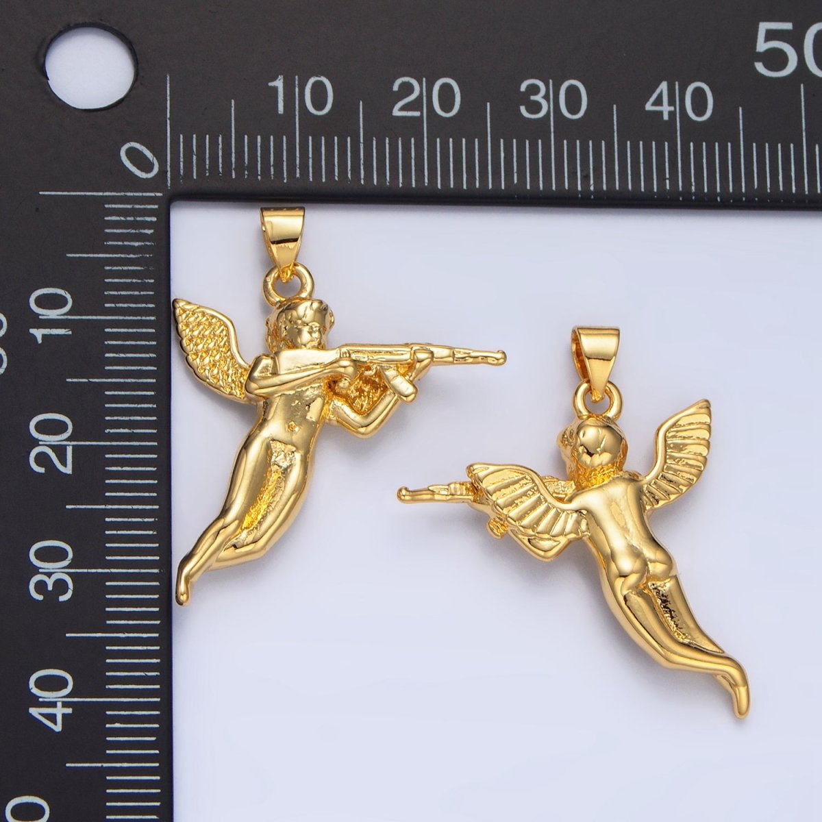 24K Gold Filled Angel with Gun Charm in Gold & Silver for Necklace Pendant | I628 - DLUXCA