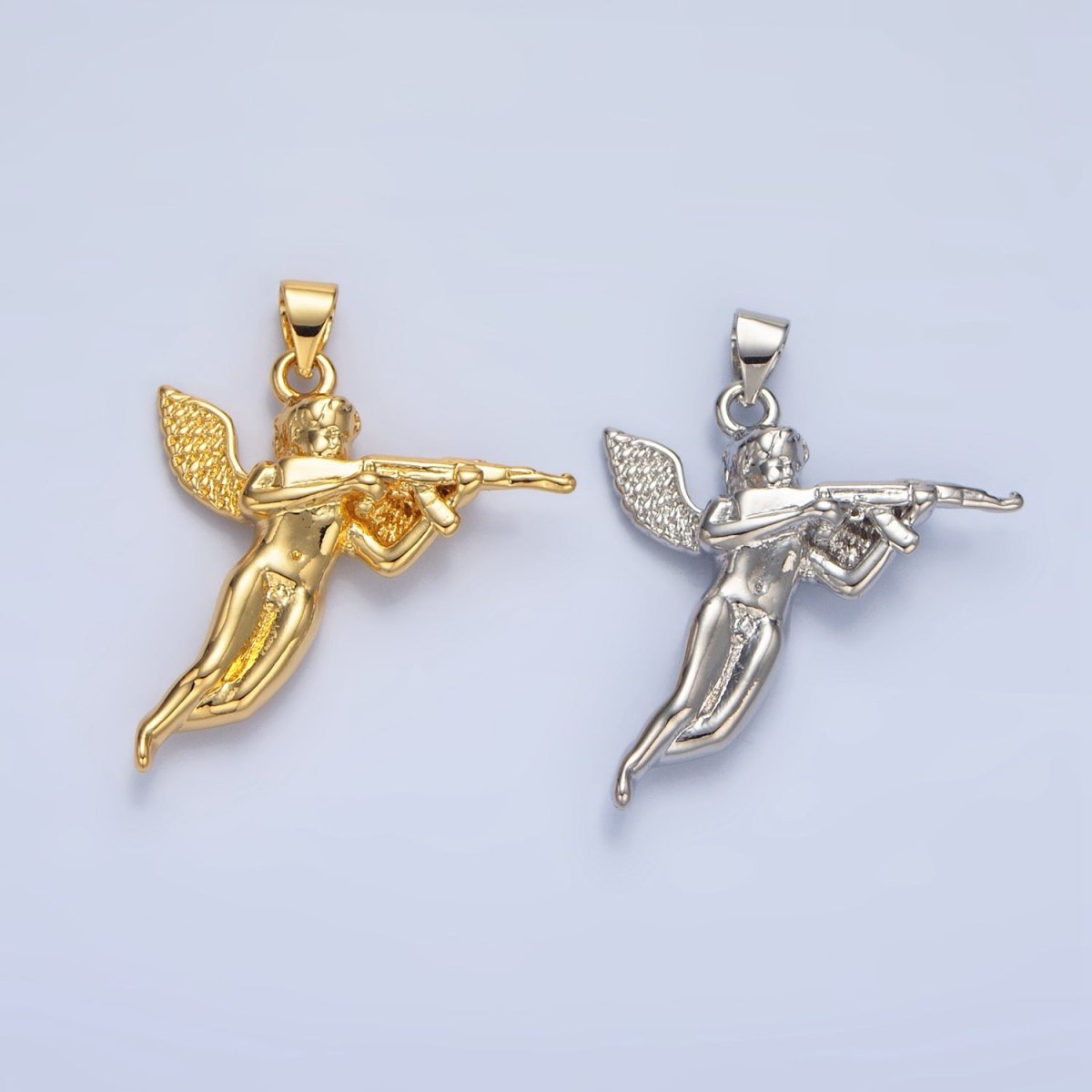 24K Gold Filled Angel with Gun Charm in Gold & Silver for Necklace Pendant | I628 - DLUXCA