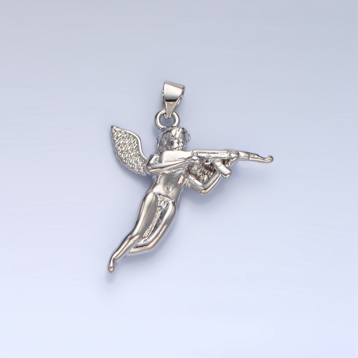 24K Gold Filled Angel with Gun Charm in Gold & Silver for Necklace Pendant | I628 - DLUXCA