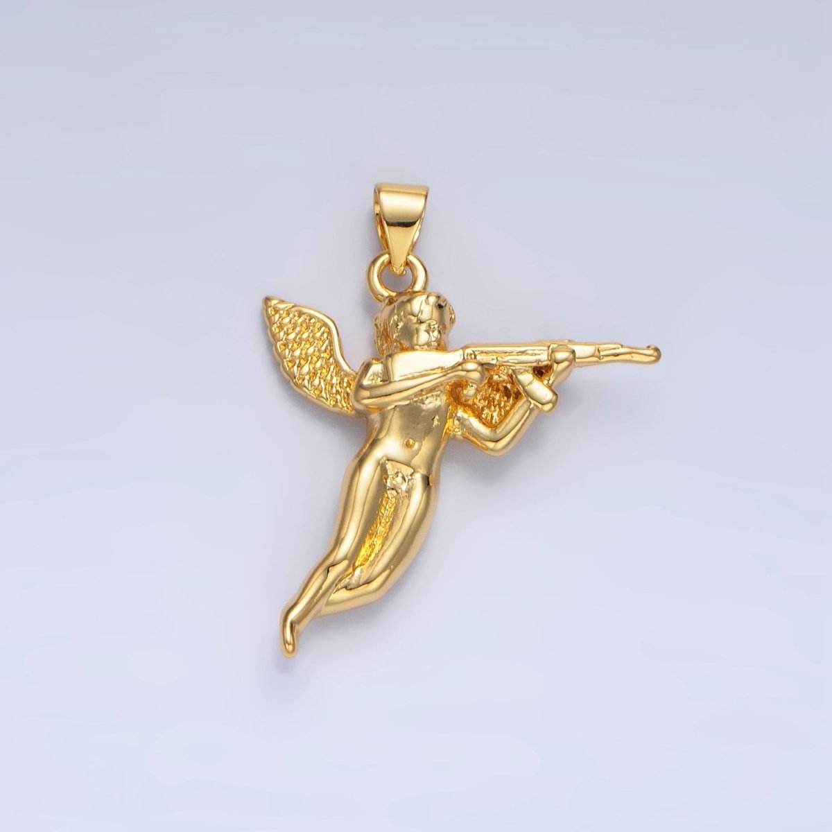 24K Gold Filled Angel with Gun Charm in Gold & Silver for Necklace Pendant | I628 - DLUXCA