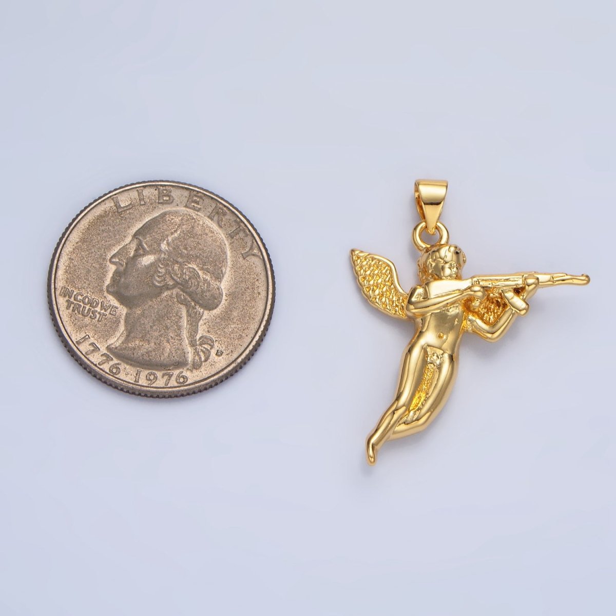 24K Gold Filled Angel with Gun Charm in Gold & Silver for Necklace Pendant | I628 - DLUXCA