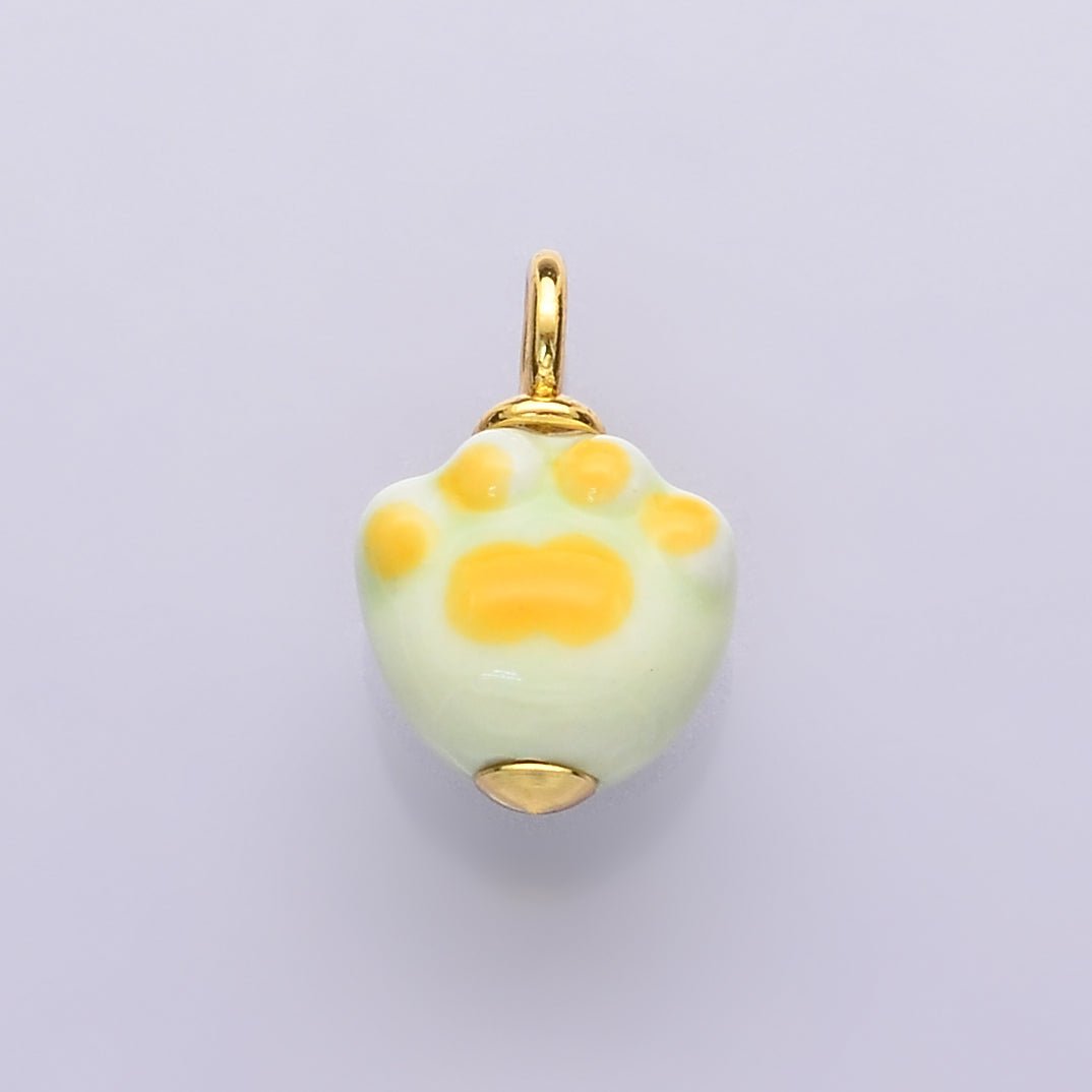 24K Gold Filled Animal Paw Print Ceramic Drop Pendant | N147 - DLUXCA