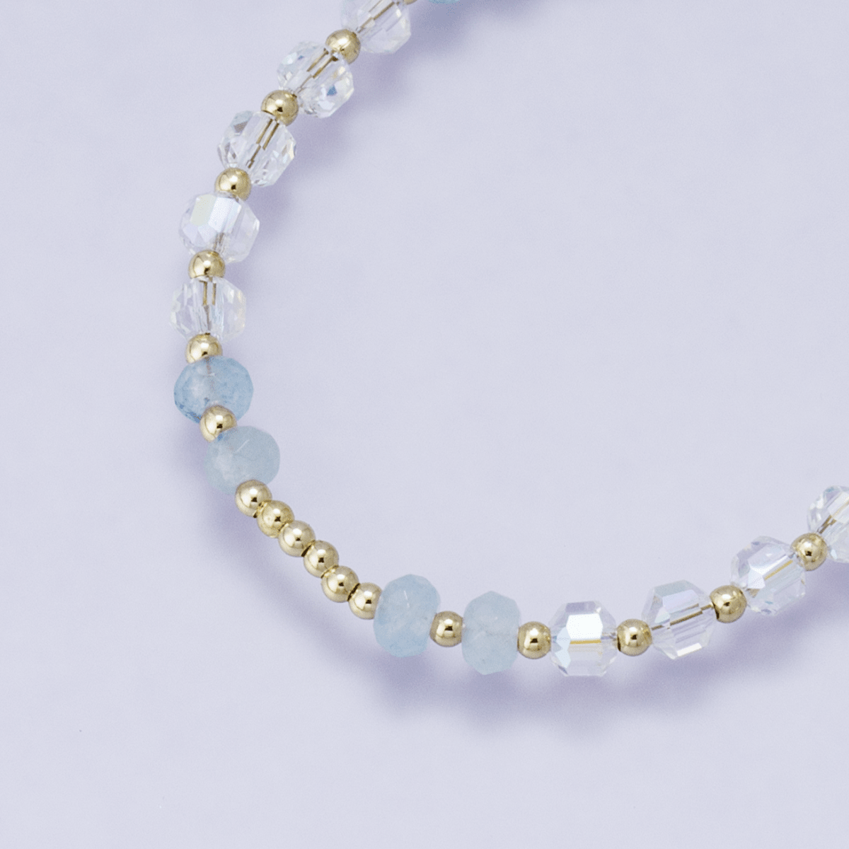 24K Gold Filled Aquamarine Multifaceted Gemstone Ball Cable Chain Half 16.5 Inch Necklace w. Extender | WA - 04202 - DLUXCA