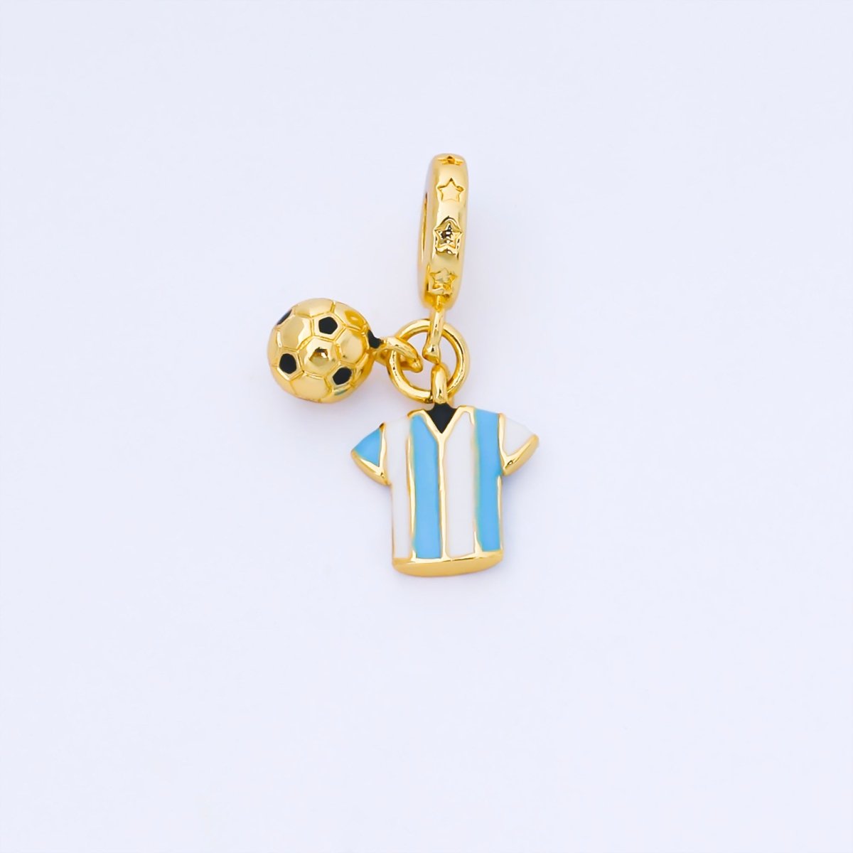 24K Gold Filled Argentina Jersey, Football Ball Enamel Rondelle Drop Pendant | AF1567 - DLUXCA