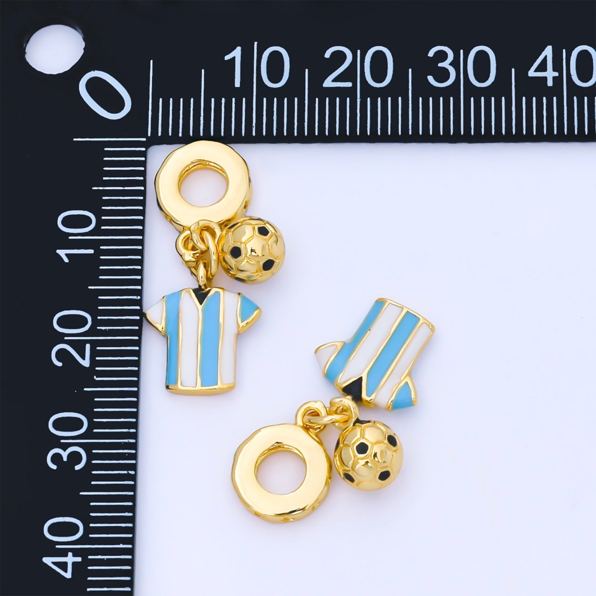 24K Gold Filled Argentina Jersey, Football Ball Enamel Rondelle Drop Pendant | AF1567 - DLUXCA
