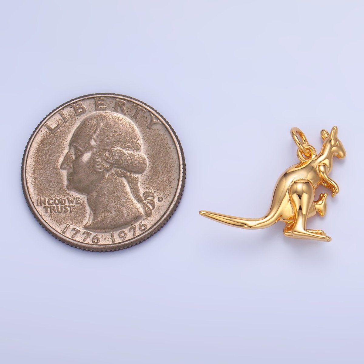 24K Gold Filled Australian Kangaroo Animal 3D Multidimensional Charm | W391 - DLUXCA