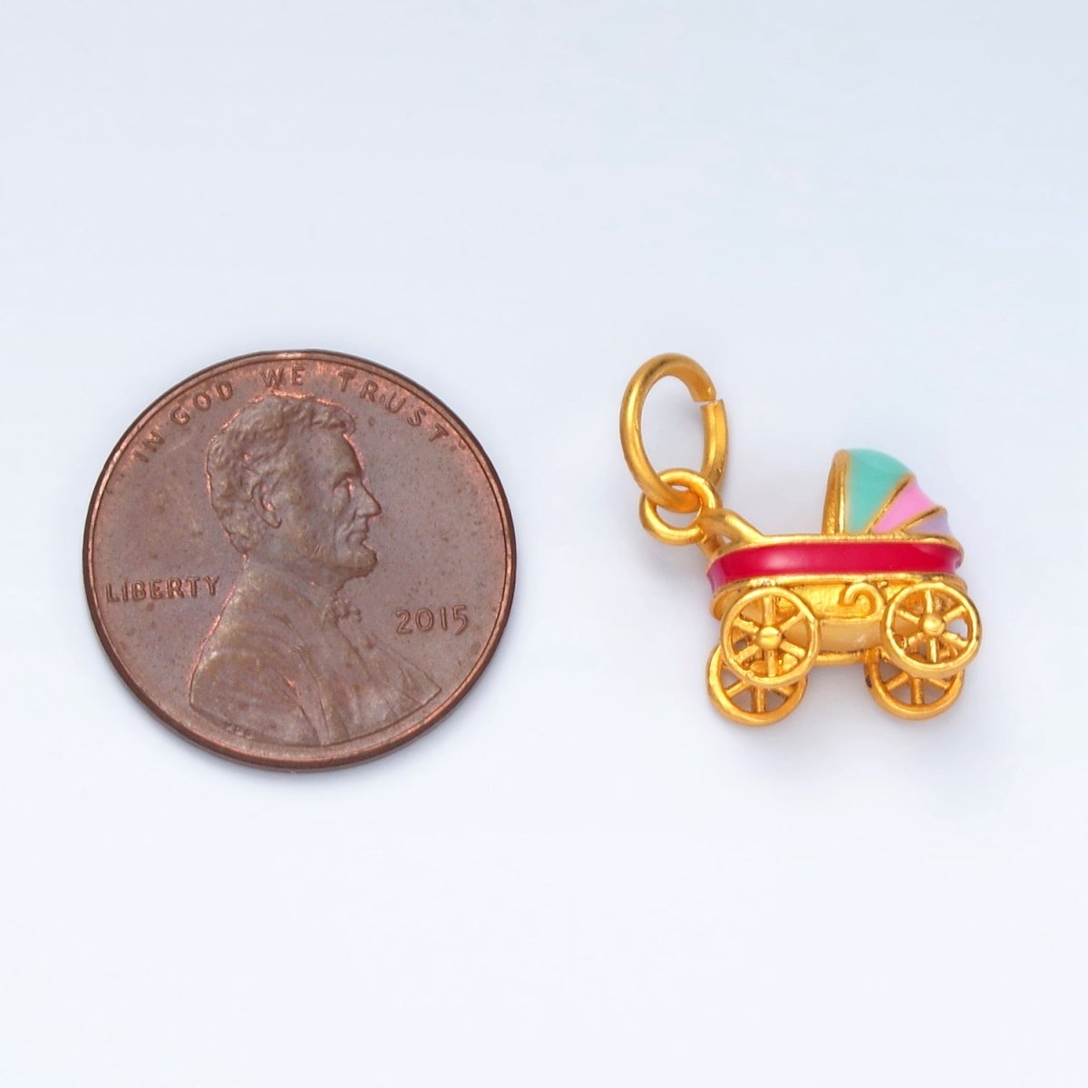 24K Gold Filled Baby Carriage Enamel Charm | M147 - DLUXCA