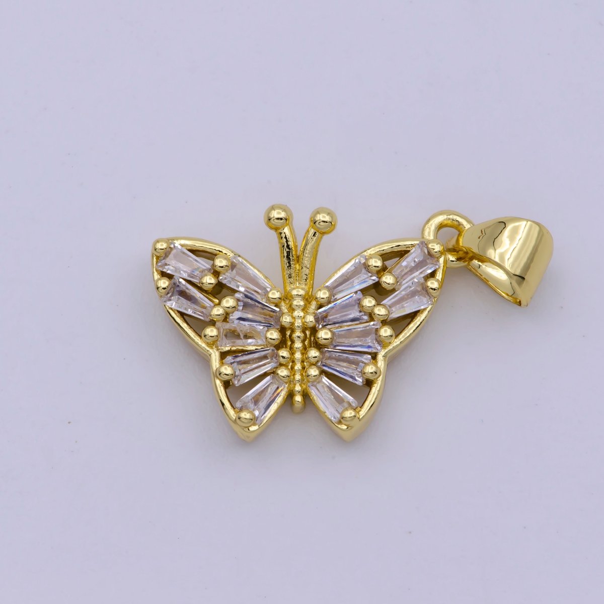 24K Gold Filled Baguette CZ Butterfly Animals Pendant | I299 - DLUXCA