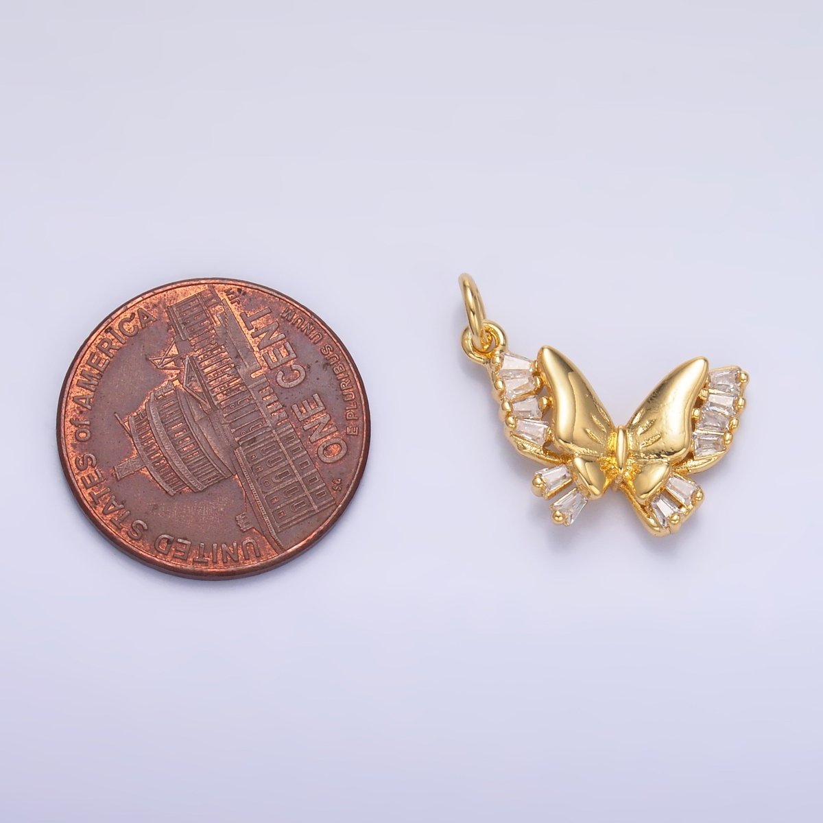 24K Gold Filled Baguette CZ Butterfly Charm in Gold & Silver | C018 - DLUXCA