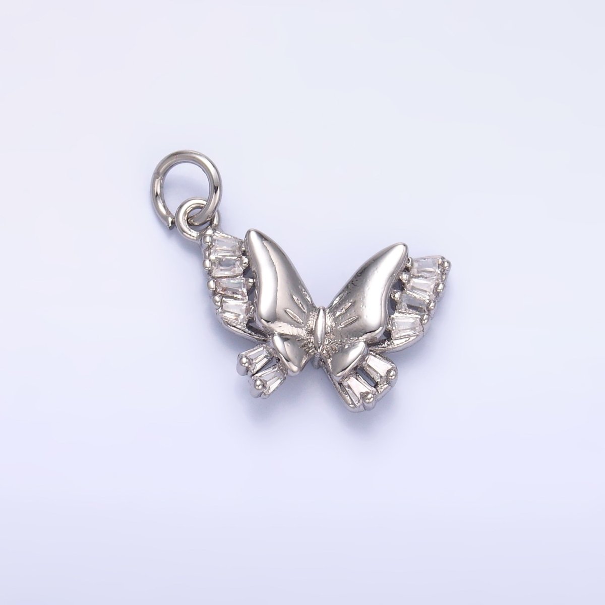 24K Gold Filled Baguette CZ Butterfly Charm in Gold & Silver | C018 - DLUXCA