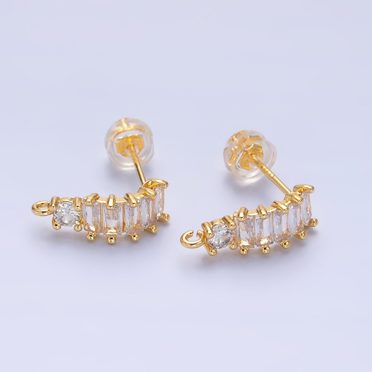 24K Gold Filled Baguette CZ C - Shaped Hoop Earring Findings | Z1058 - DLUXCA