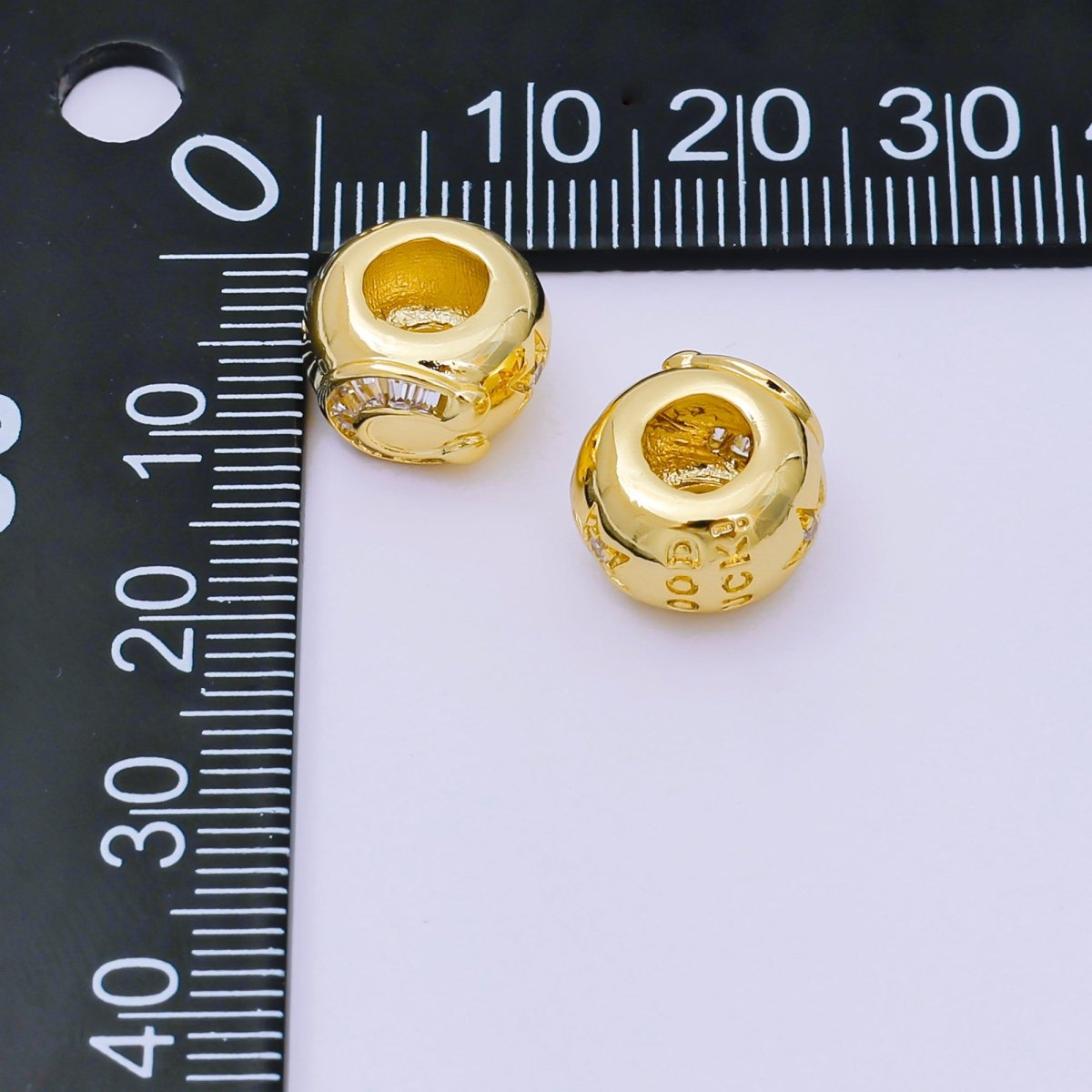 24K Gold Filled Baguette CZ Cubic Horseshoe Rondelle Bead Spacer | B - 083 - DLUXCA