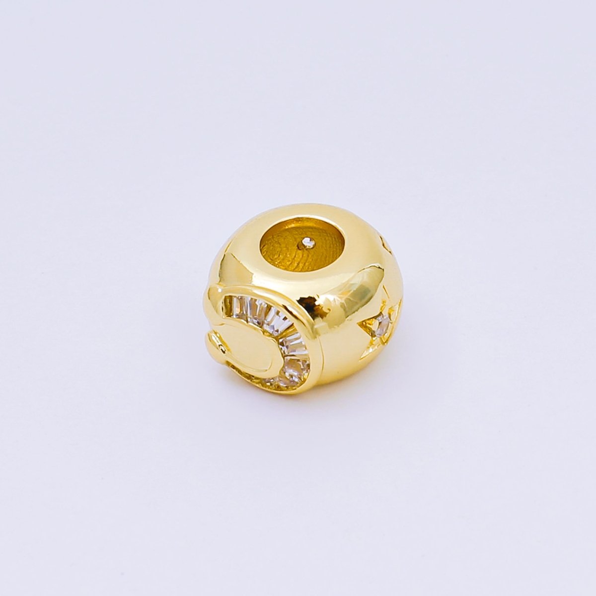 24K Gold Filled Baguette CZ Cubic Horseshoe Rondelle Bead Spacer | B - 083 - DLUXCA