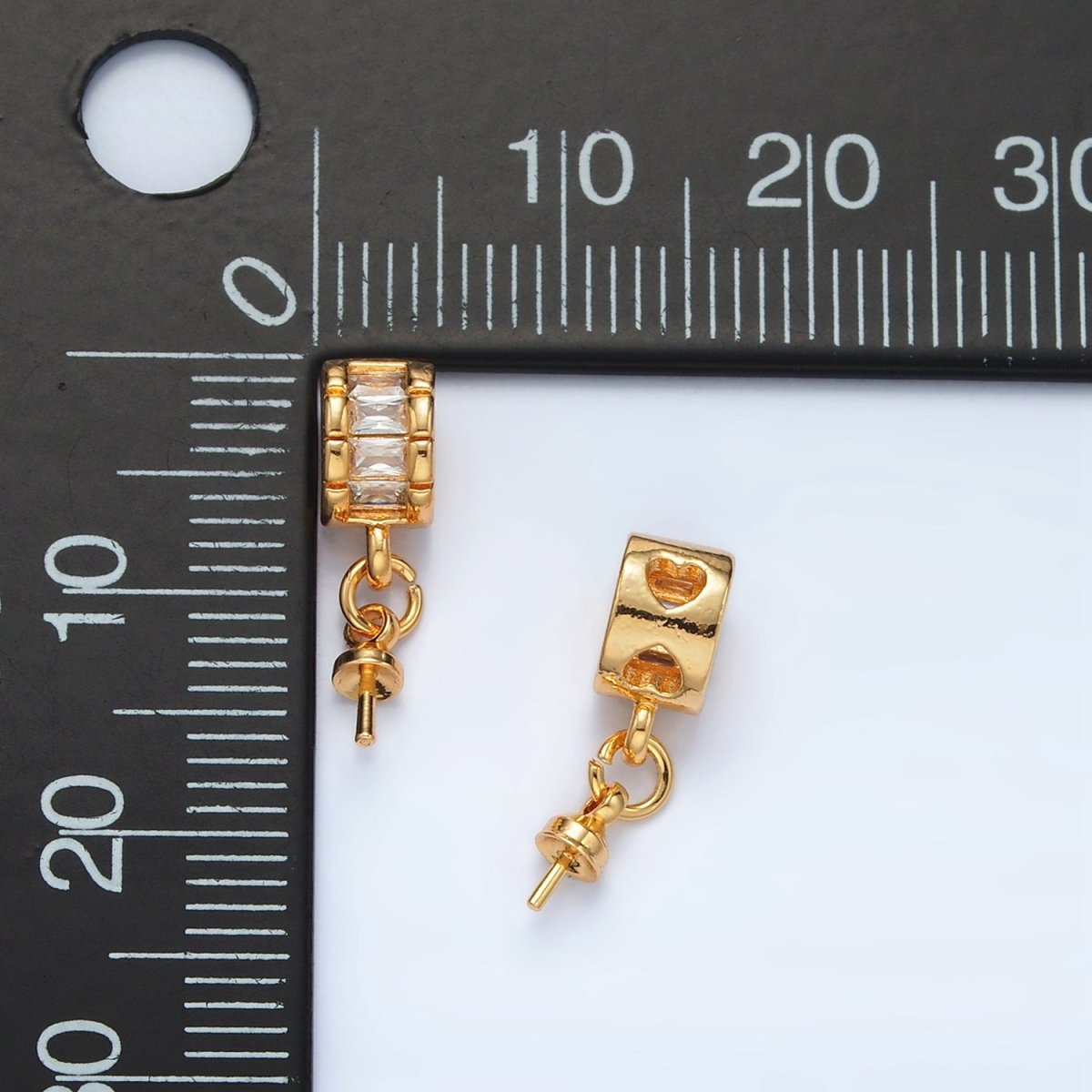 24K Gold Filled Baguette CZ Drill Pin Bail Findings | Z849 - DLUXCA