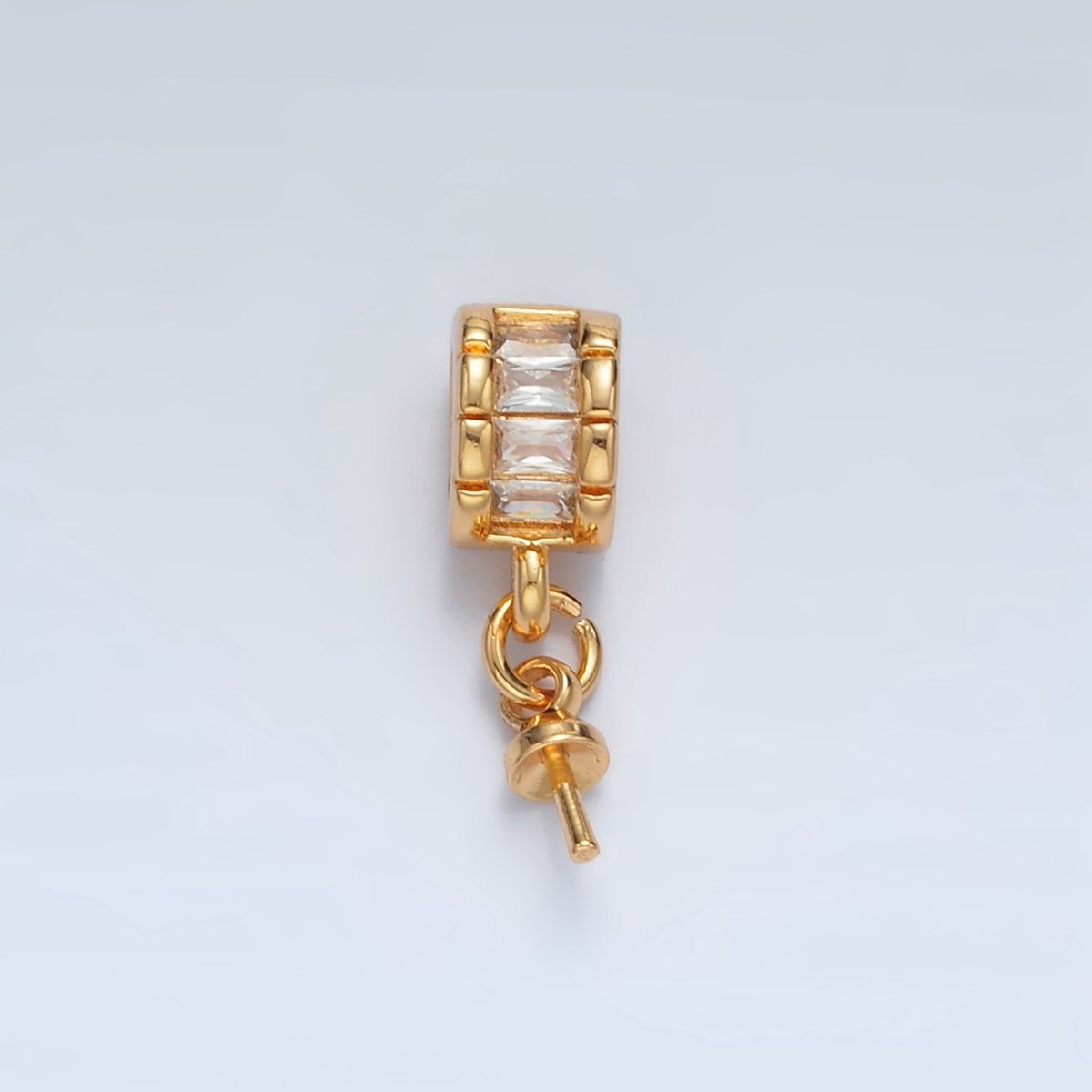 24K Gold Filled Baguette CZ Drill Pin Bail Findings | Z849 - DLUXCA