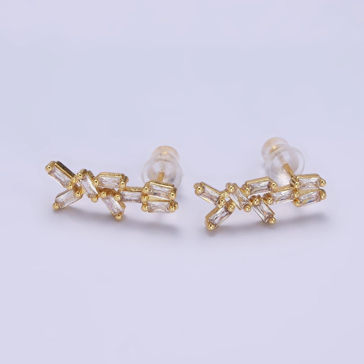 24K Gold Filled Baguette CZ Geometric Stud Earrings | AB1176 - DLUXCA