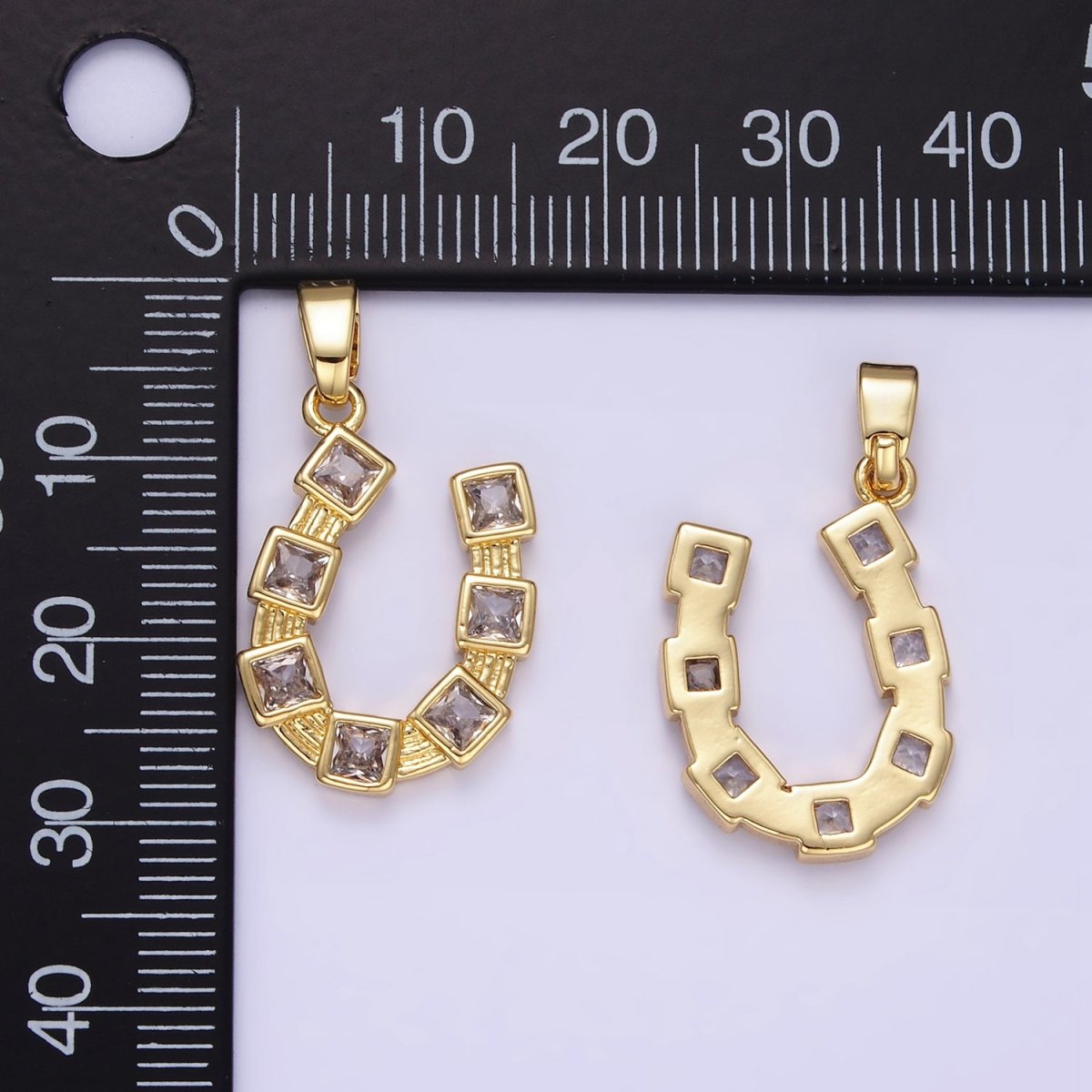 24K Gold Filled Baguette CZ Horseshoe Pendant | AA1349 - DLUXCA