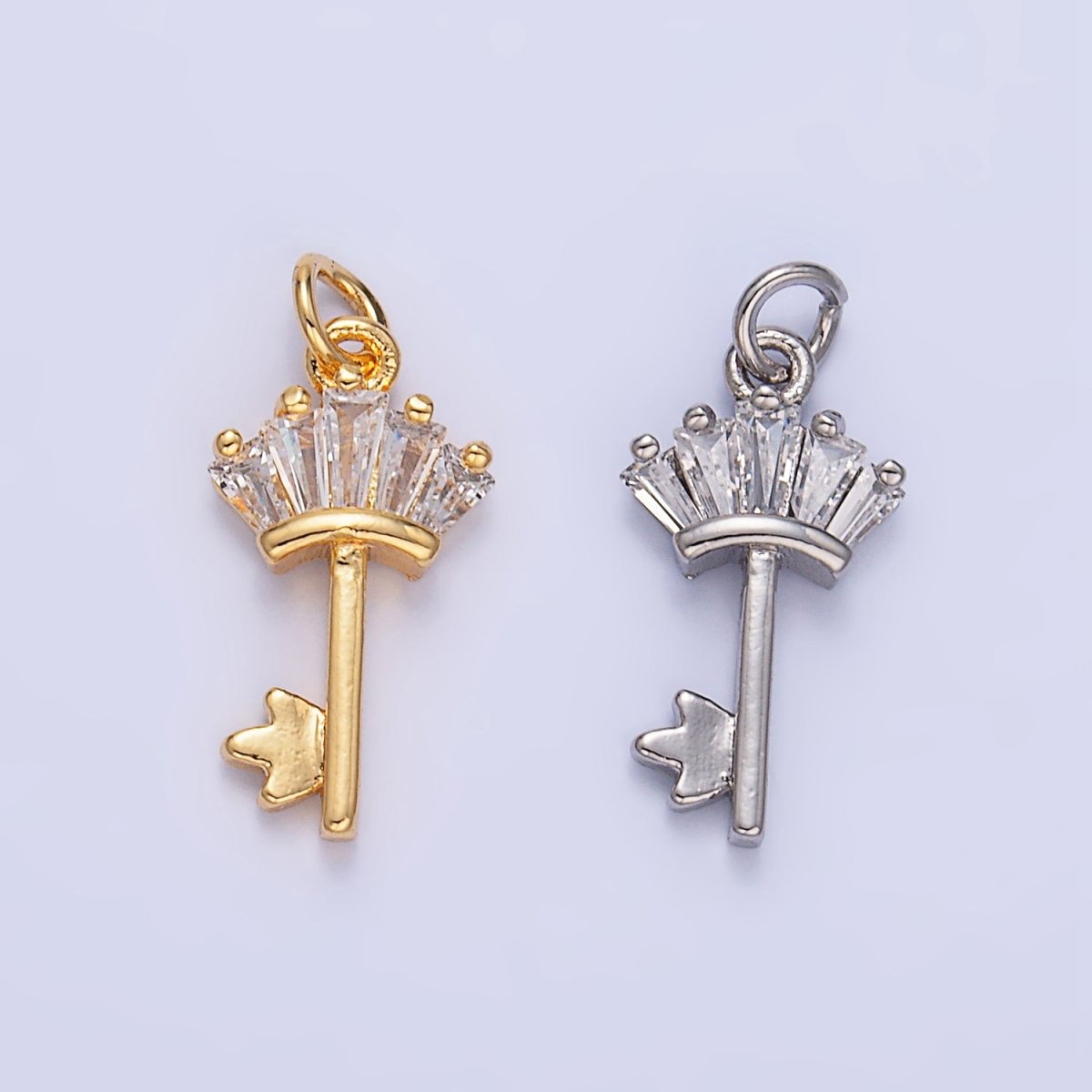 24K Gold Filled Baguette CZ Key Charm in Gold & Silver | W107 - DLUXCA