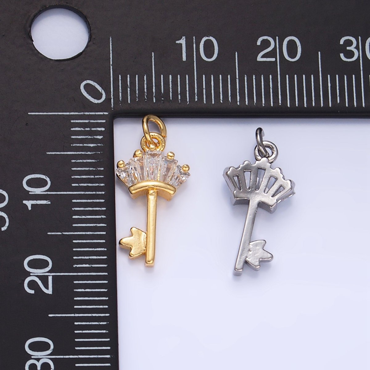 24K Gold Filled Baguette CZ Key Charm in Gold & Silver | W107 - DLUXCA