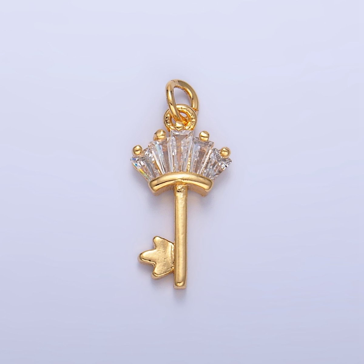 24K Gold Filled Baguette CZ Key Charm in Gold & Silver | W107 - DLUXCA