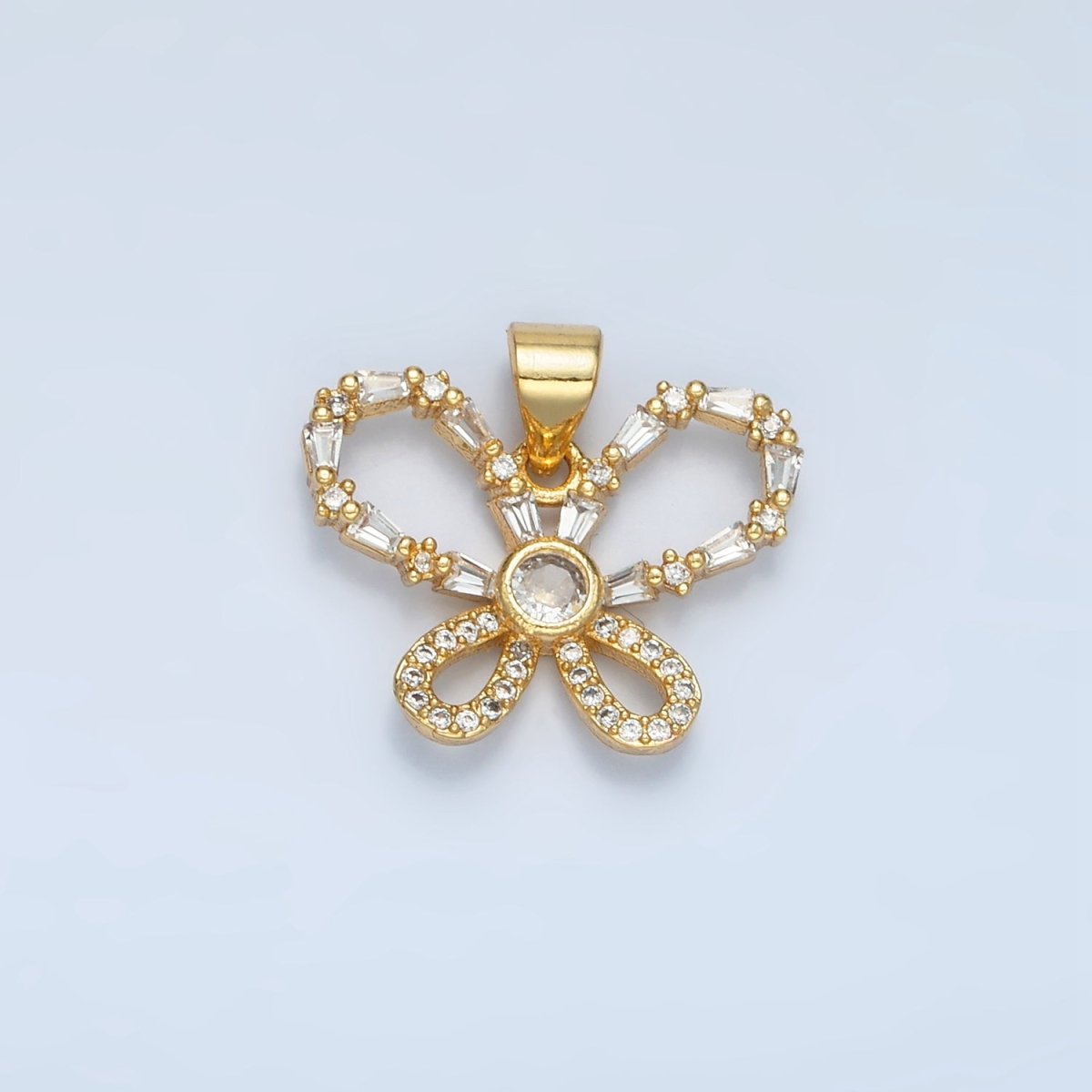 24K Gold Filled Baguette CZ Micro Paved Butterfly Pendant | AA - 800 - DLUXCA