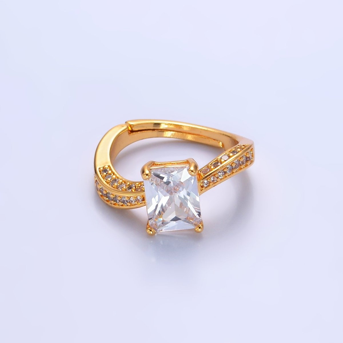 24K Gold Filled Baguette CZ Micro Paved Curved Ring | O327 - DLUXCA