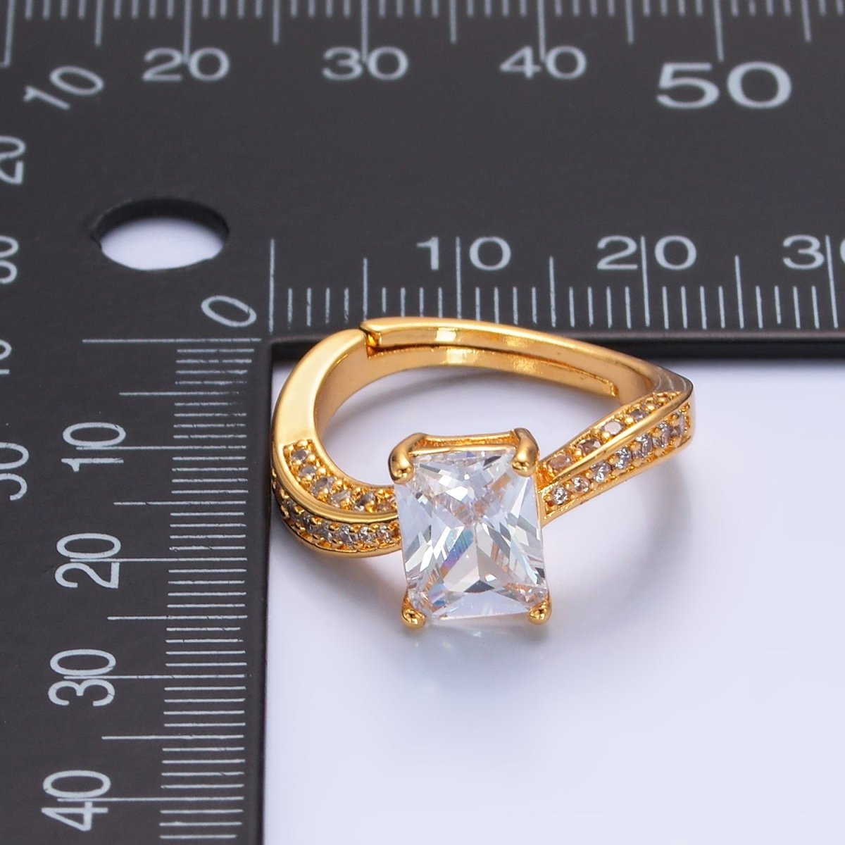 24K Gold Filled Baguette CZ Micro Paved Curved Ring | O327 - DLUXCA