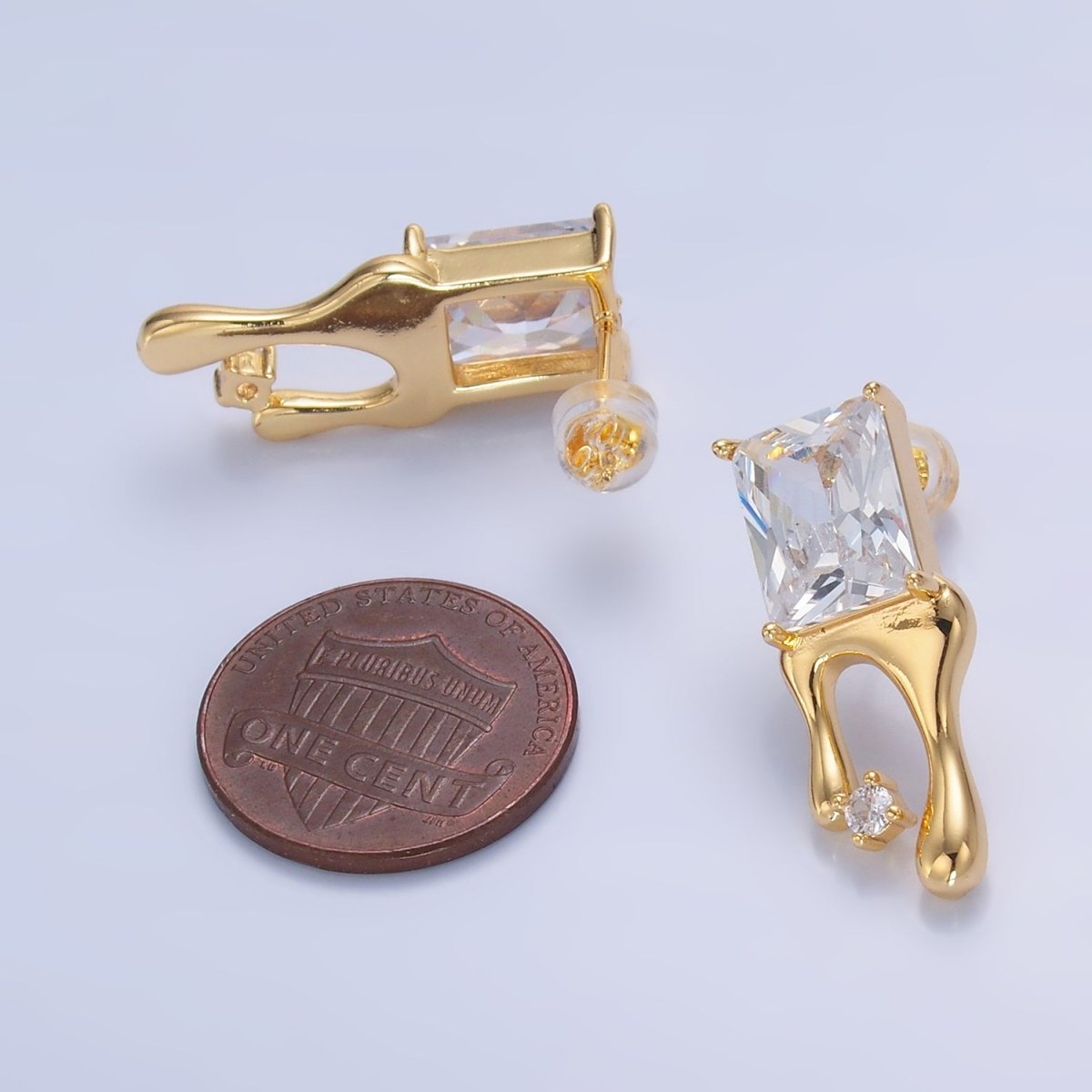 24K Gold Filled Baguette CZ Molten Drip Stud Earrings | AB721 - DLUXCA